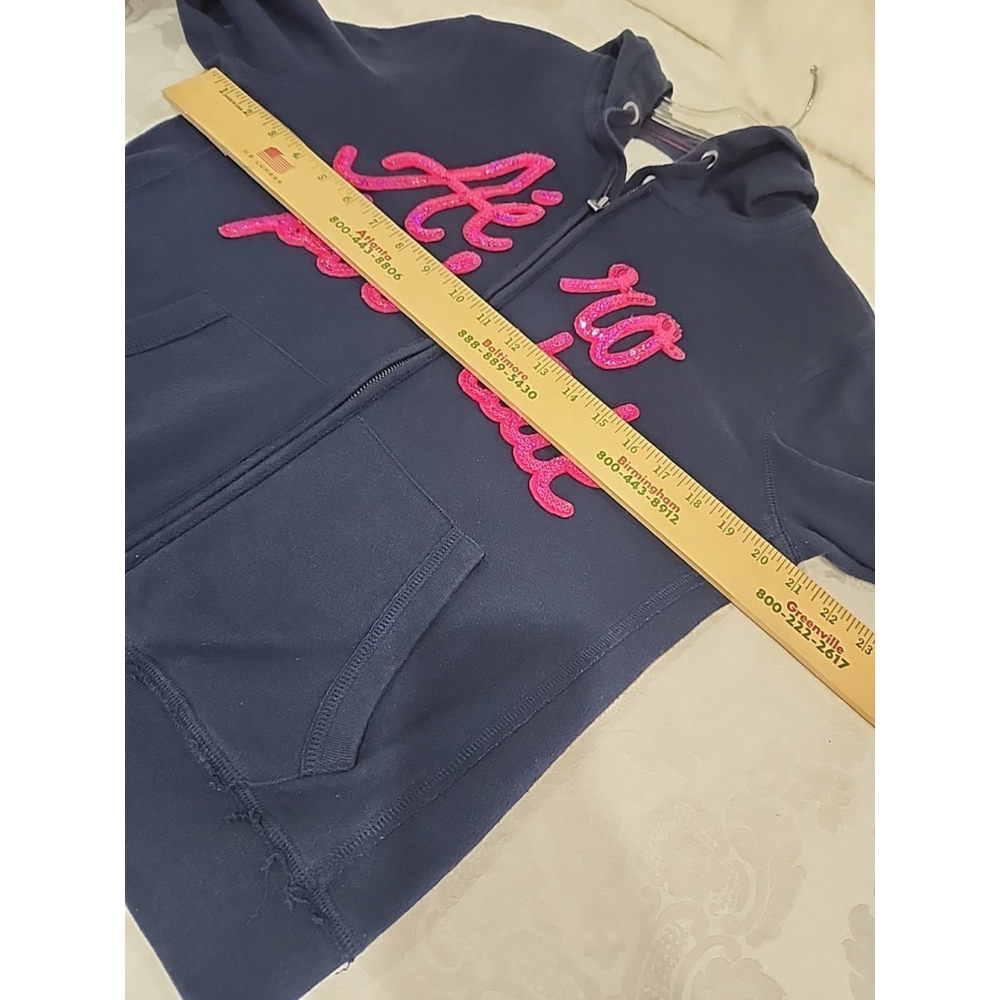 Aeropostale Zip Hoodie Womens Large Navy Pink 90s Y2K - Picture 12 of 16